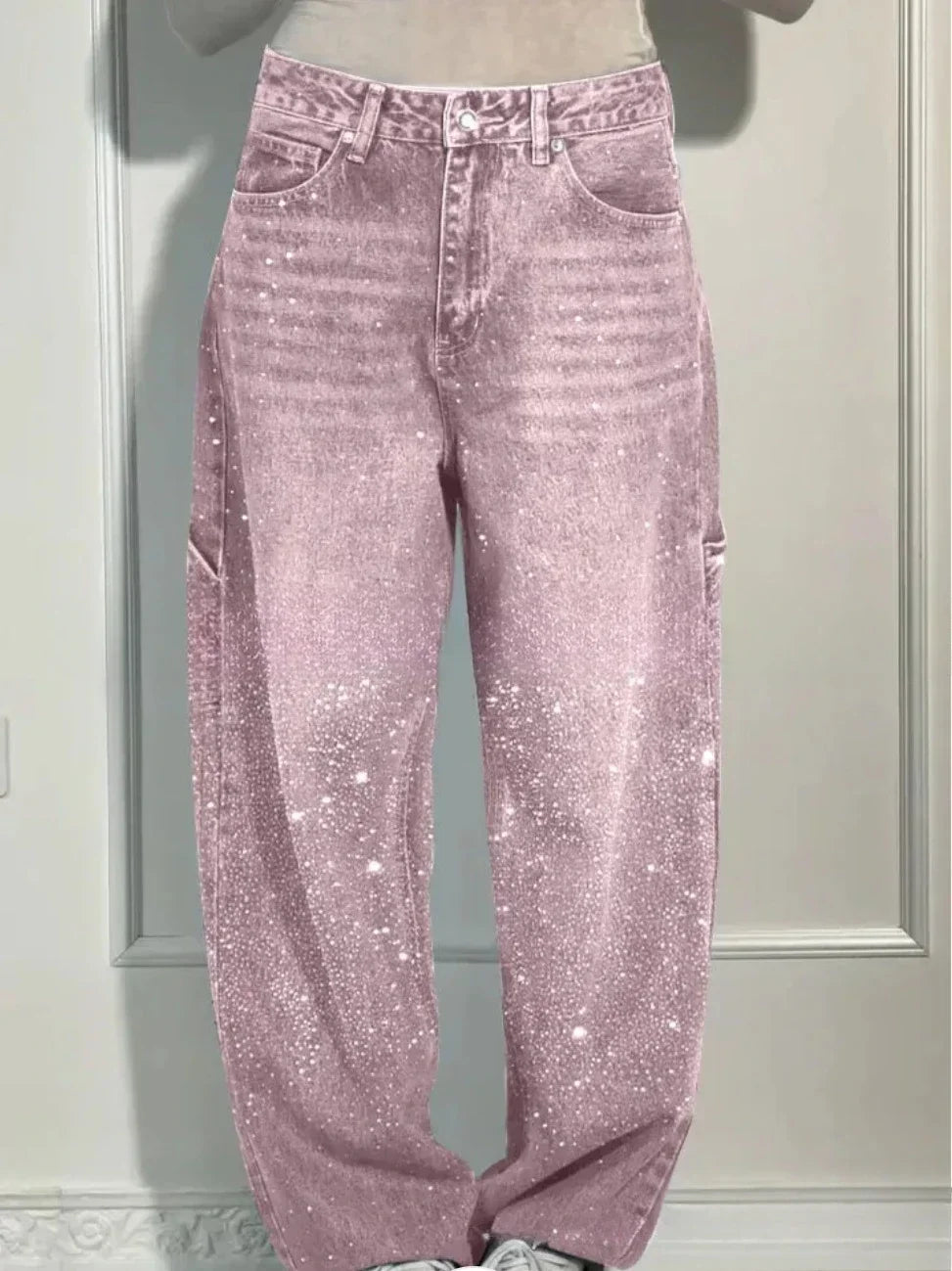 Pantalones Vaqueros Straight Fit para Mujer – Diamantes y Vintage ✨