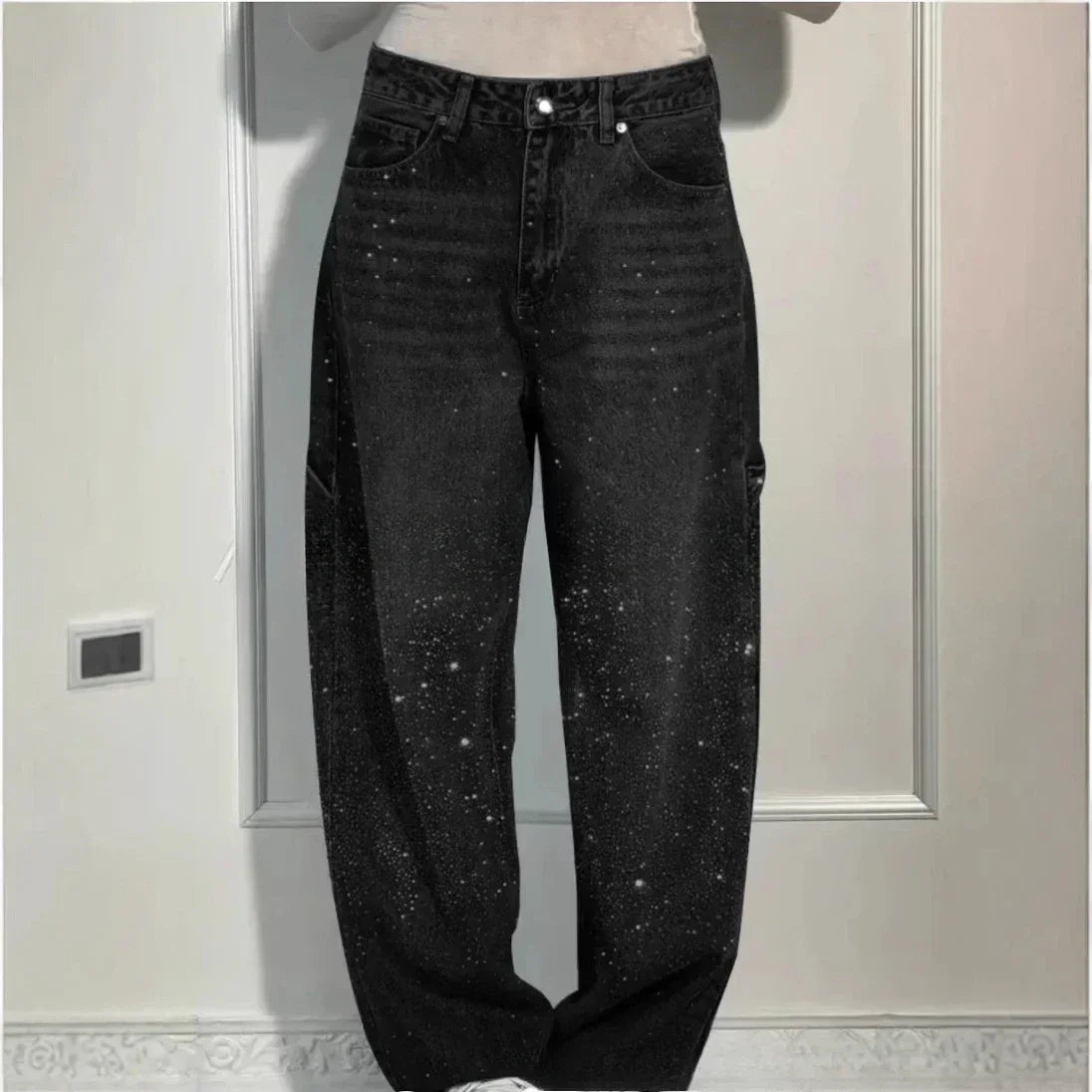 Pantalones Vaqueros Straight Fit para Mujer – Diamantes y Vintage ✨