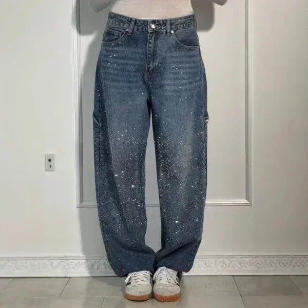 Pantalones Vaqueros Straight Fit para Mujer – Diamantes y Vintage ✨