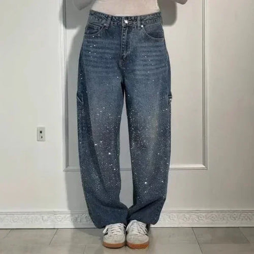 Pantalones Vaqueros Straight Fit para Mujer – Diamantes y Vintage ✨