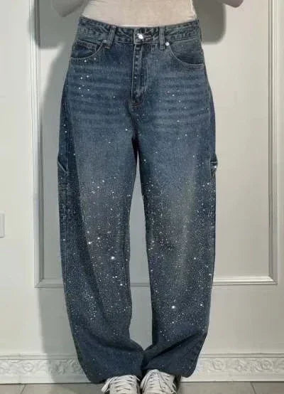 Pantalones Vaqueros Straight Fit para Mujer – Diamantes y Vintage ✨