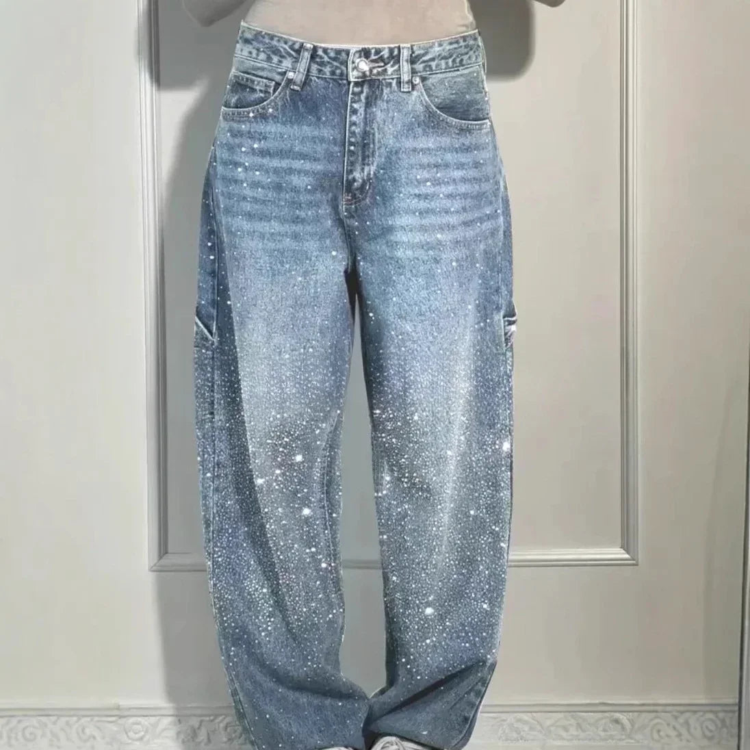 Pantalones Vaqueros Straight Fit para Mujer – Diamantes y Vintage ✨