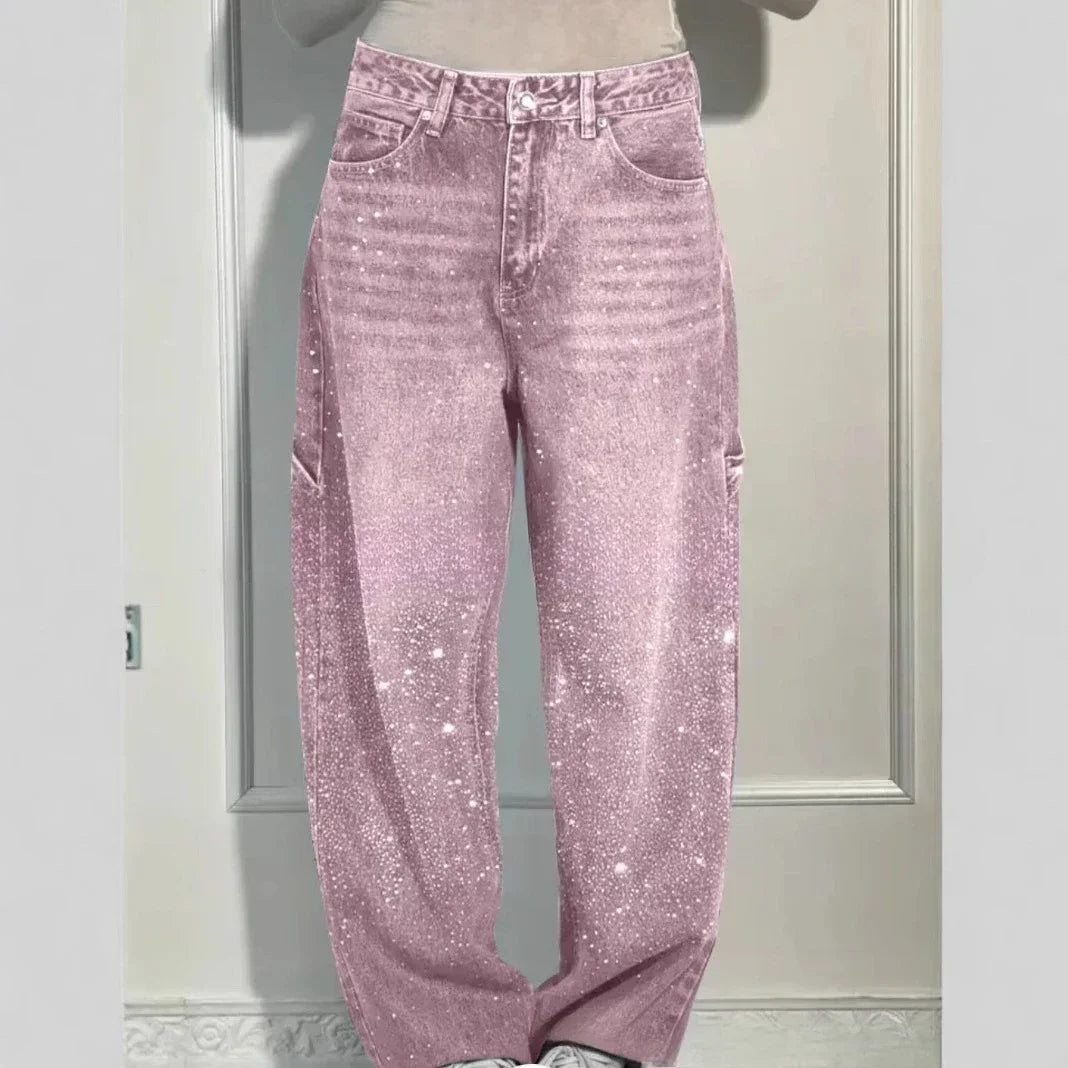 Pantalones Vaqueros Straight Fit para Mujer – Diamantes y Vintage ✨