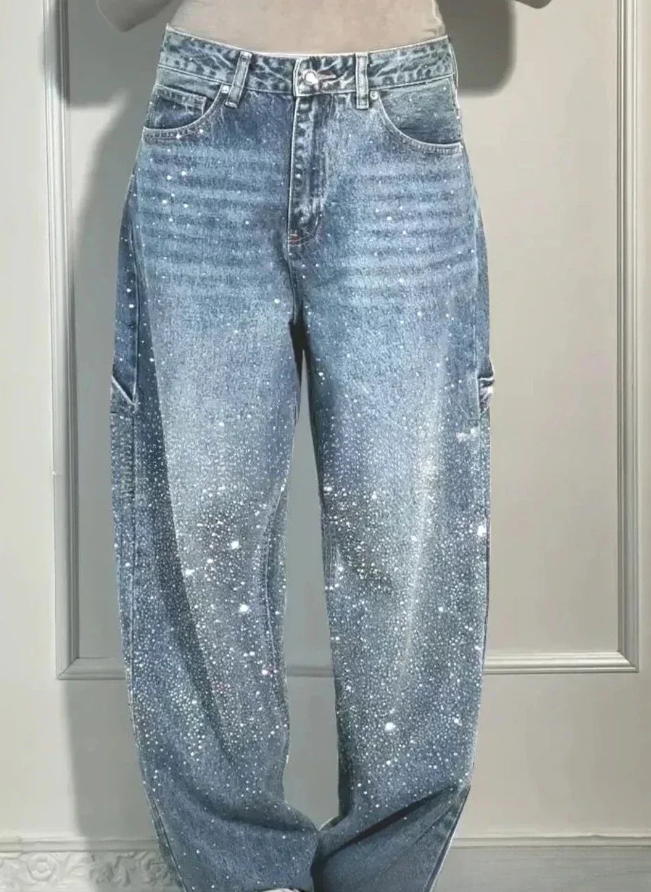 Pantalones Vaqueros Straight Fit para Mujer – Diamantes y Vintage ✨