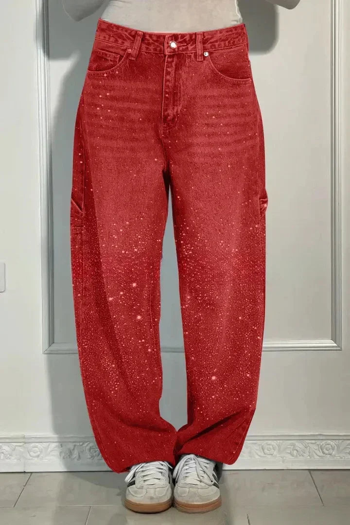 Pantalones Vaqueros Straight Fit para Mujer – Diamantes y Vintage ✨