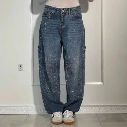 Pantalones Vaqueros Straight Fit para Mujer – Diamantes y Vintage ✨