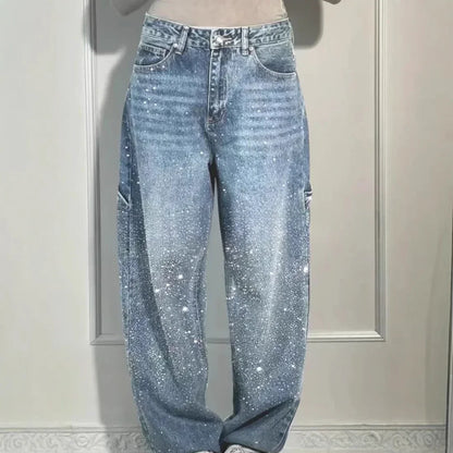 Pantalones Vaqueros Straight Fit para Mujer – Diamantes y Vintage ✨