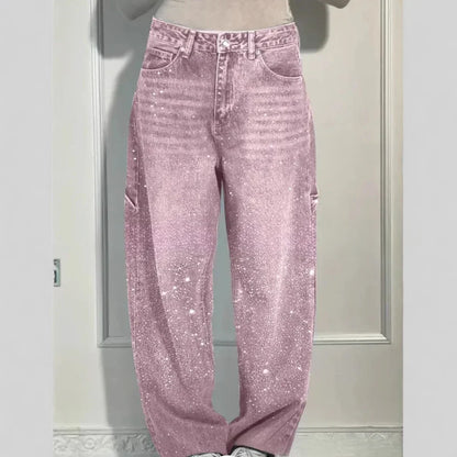 Pantalones Vaqueros Straight Fit para Mujer – Diamantes y Vintage ✨