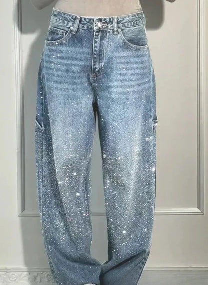 Pantalones Vaqueros Straight Fit para Mujer – Diamantes y Vintage ✨